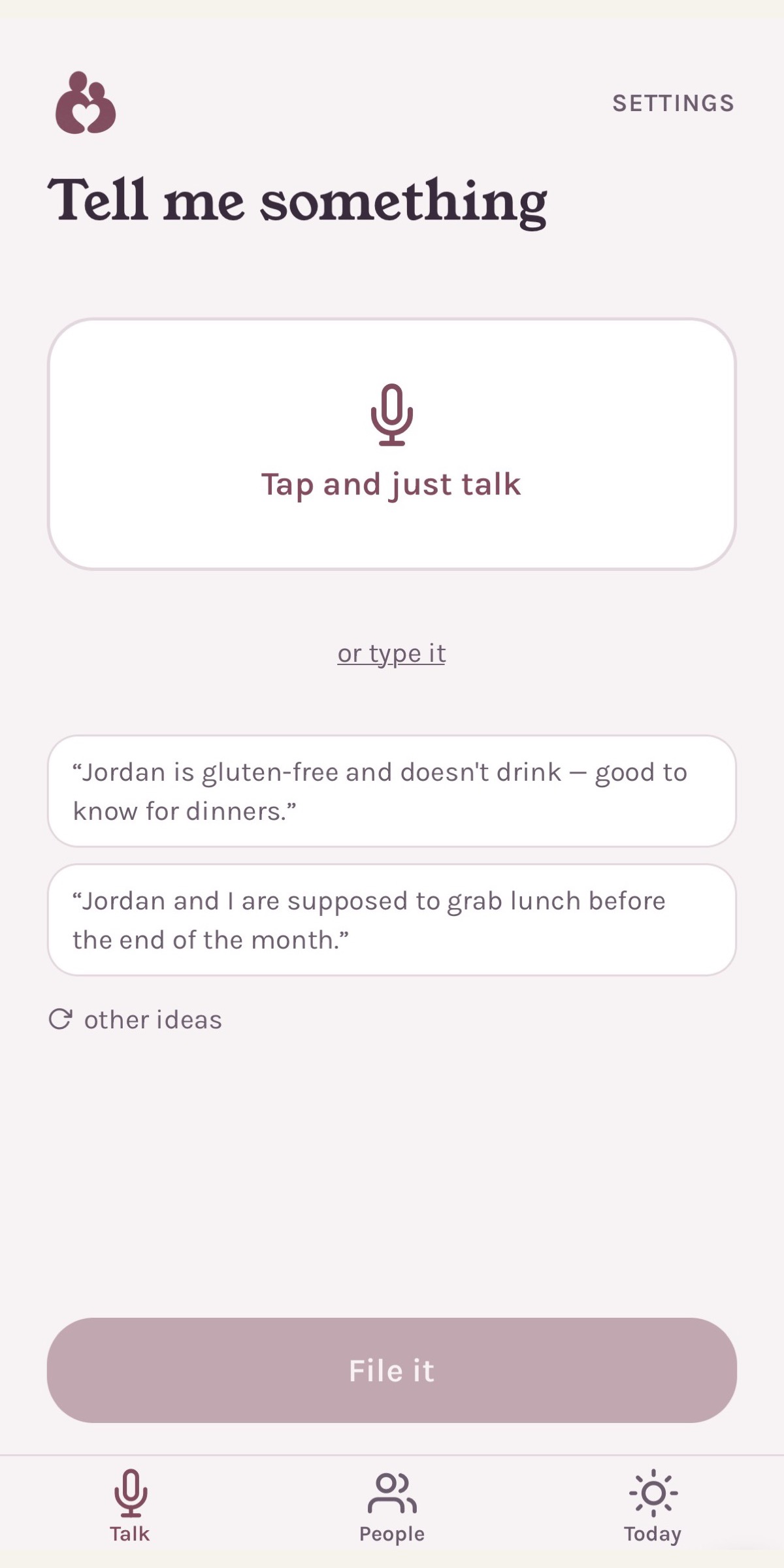 Voice and quick text entry screen in Keeps app
